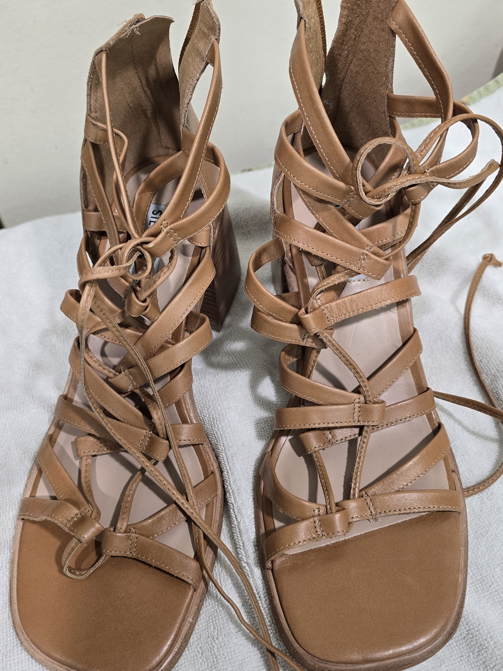 Laceup Sexy Sandals Real Leather. Steve Madden Tan Lace-Up Strappy Sandals